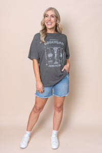 Bohemian Oversized Tee in Charcoal - All About Eve