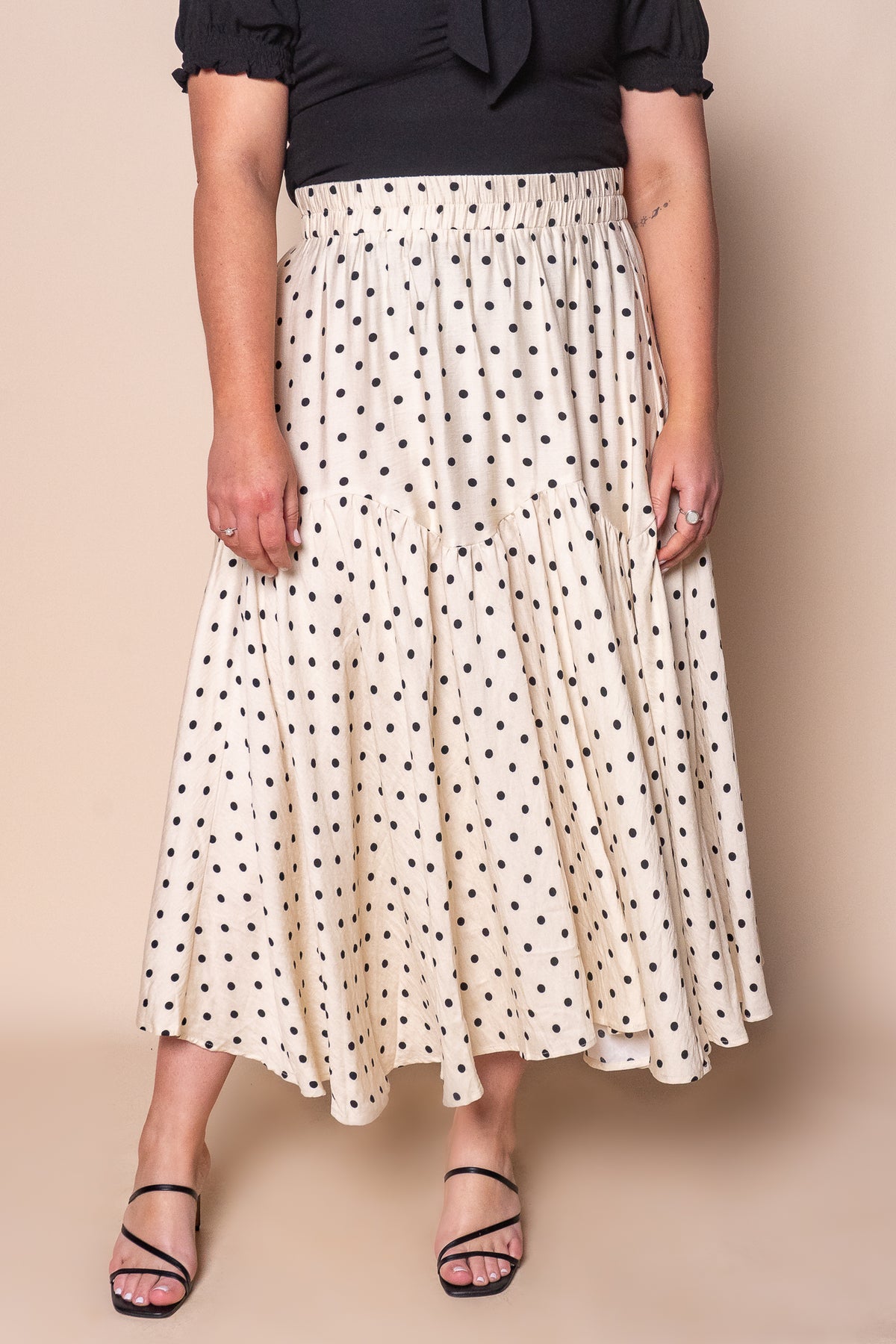 Julia Polka Dot Midi Skirt in Vintage Cream