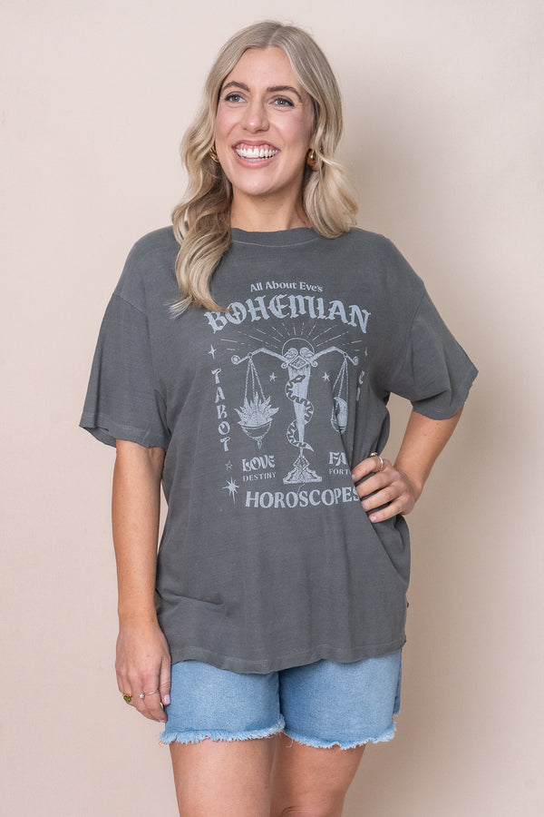 Bohemian Oversized Tee in Charcoal - All About Eve