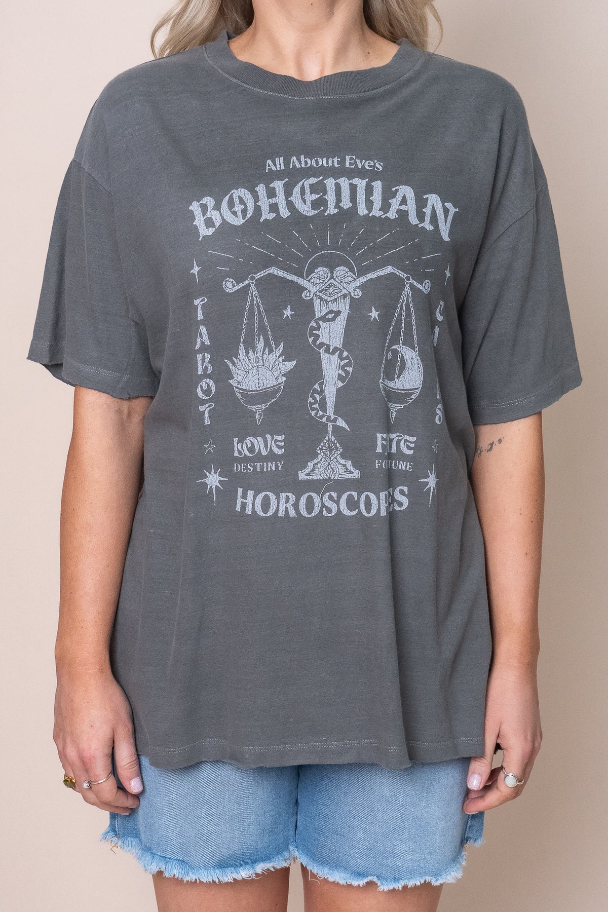 Bohemian Oversized Tee in Charcoal - All About Eve