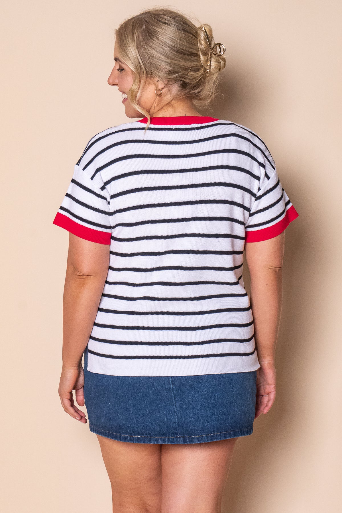 Danny S/S Striped Knit Top in White