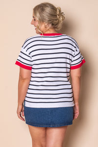 Danny S/S Striped Knit Top in White