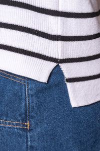 Danny S/S Striped Knit Top in White