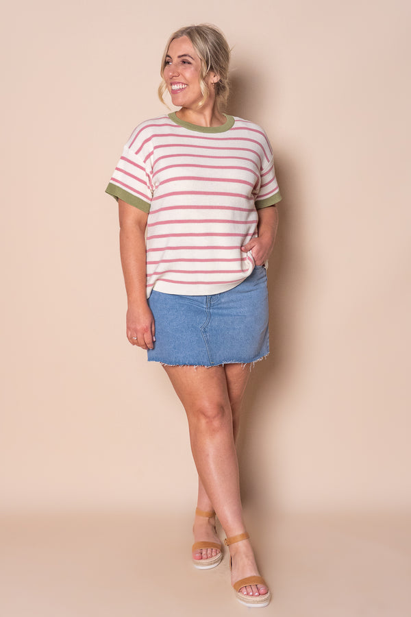 Danny S/S Striped Knit Top in Ivory