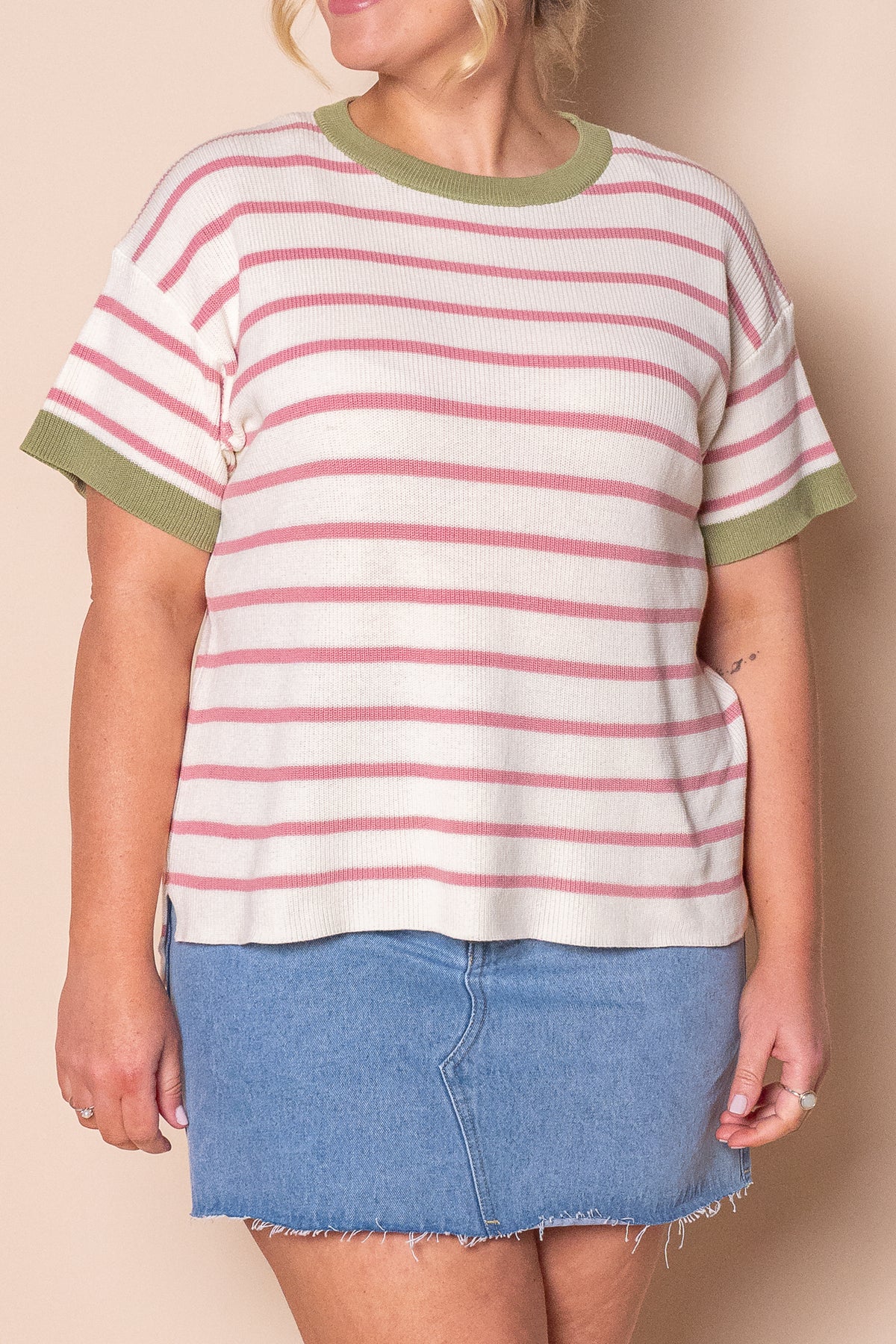 Danny S/S Striped Knit Top in Ivory