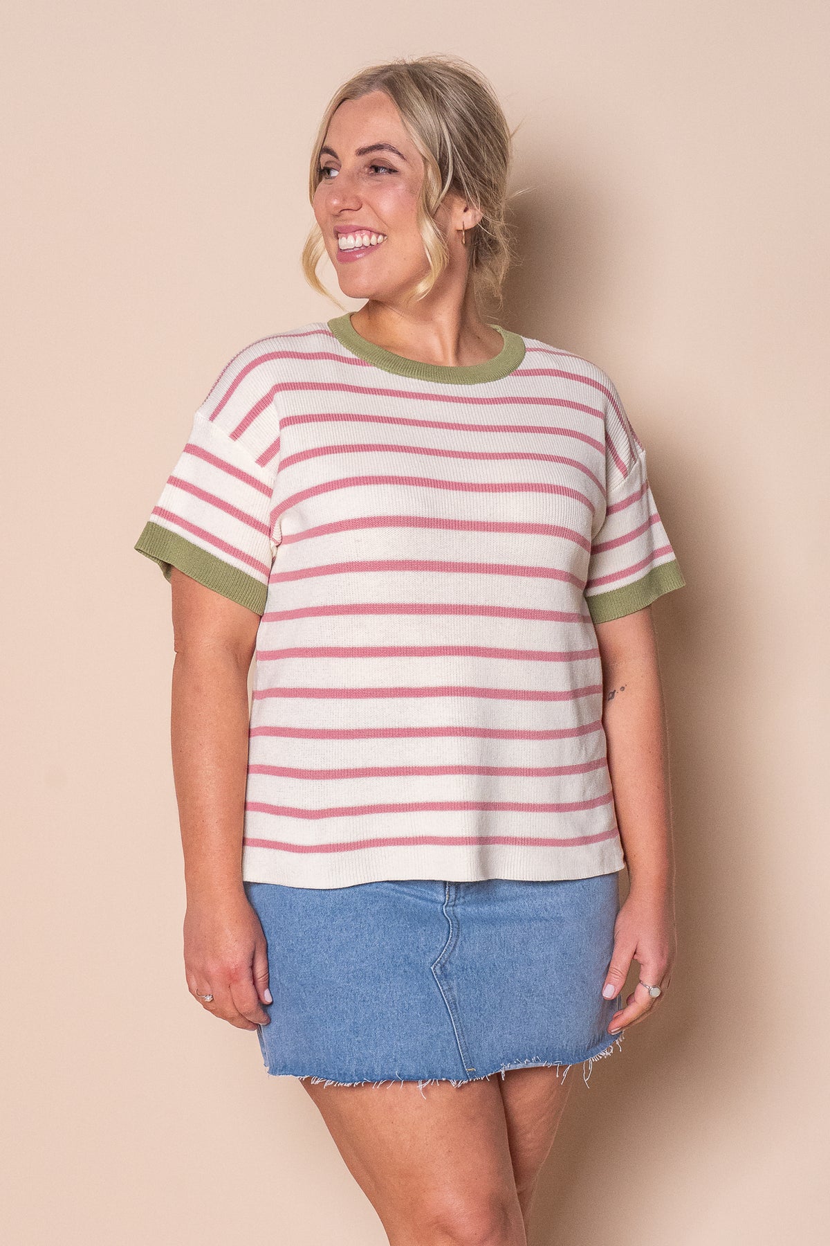 Danny S/S Striped Knit Top in Ivory