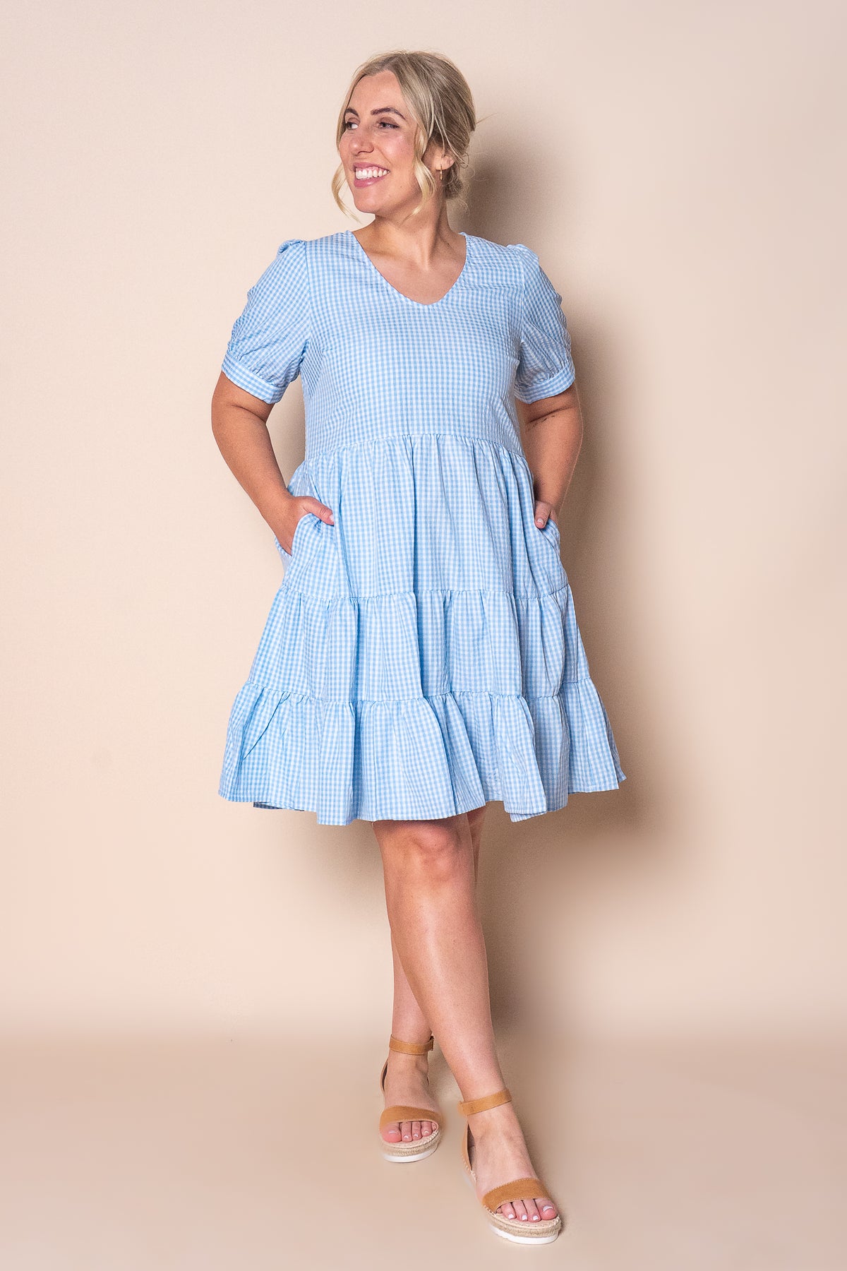 Yansi Gingham Dress in Blue