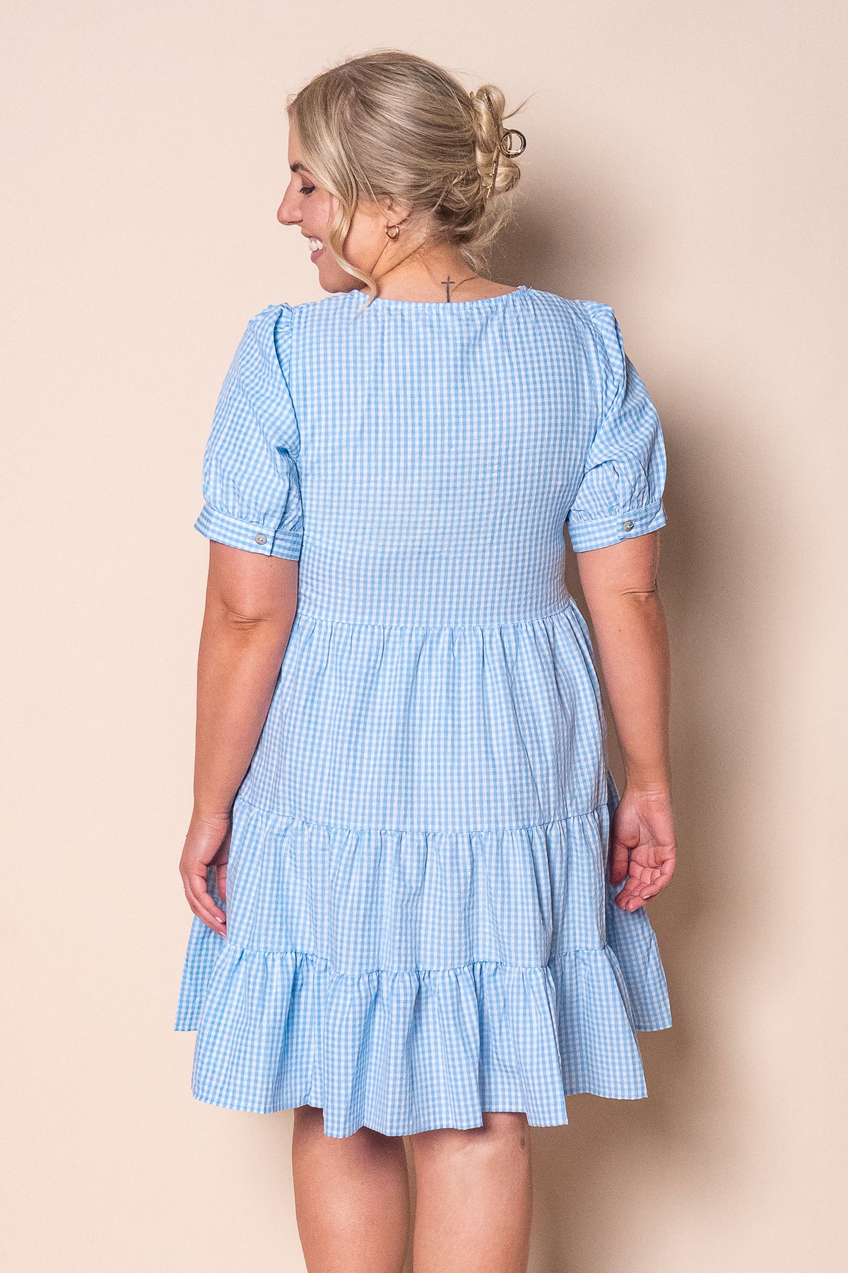 Yansi Gingham Dress in Blue