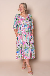 Linda Midi Dress in Pink Multi