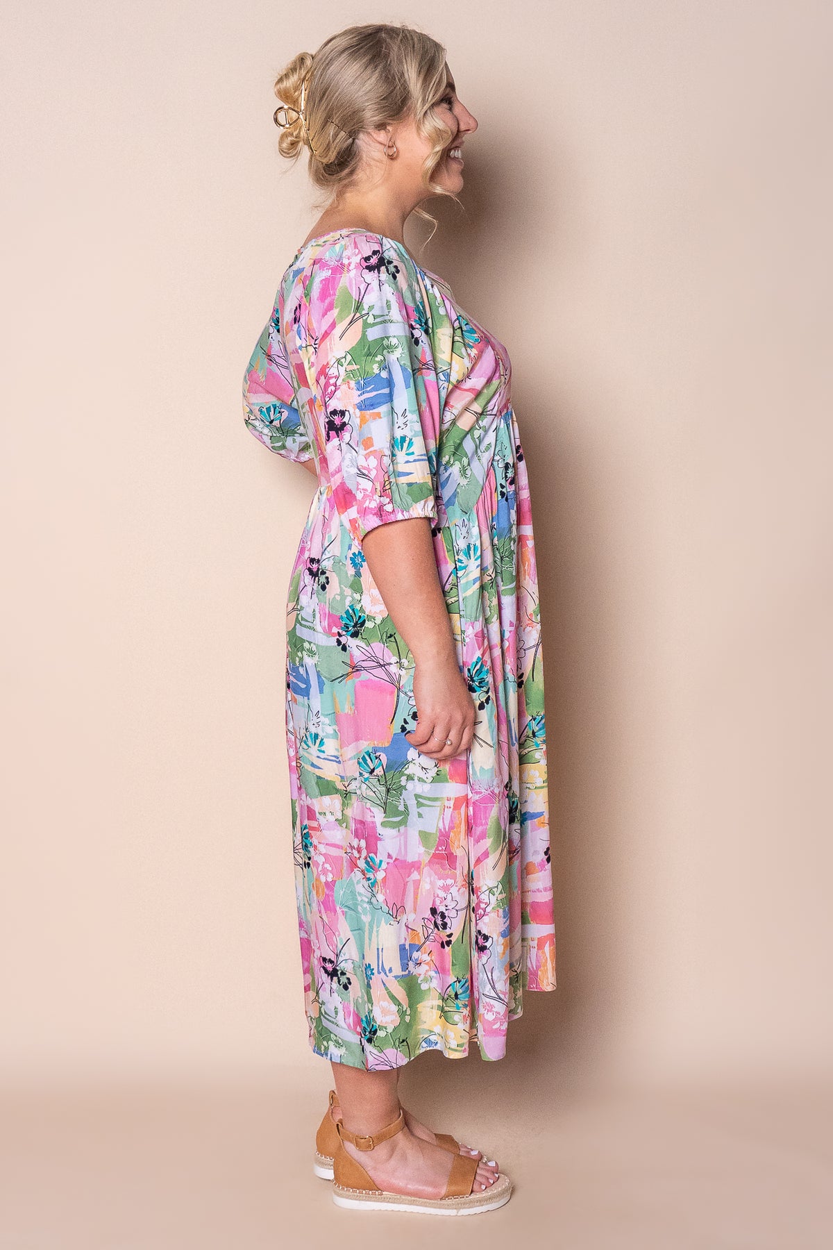 Linda Midi Dress in Pink Multi