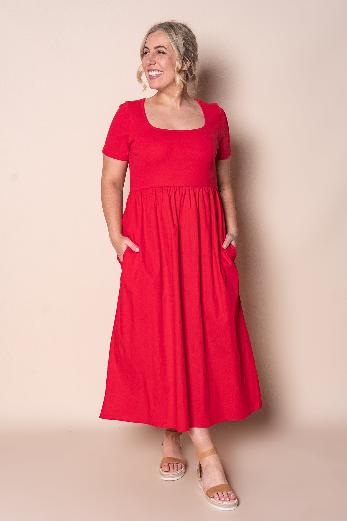 Ella Midi Dress in Crimson - Foxwood