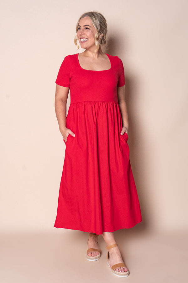 Ella Midi Dress in Crimson - Foxwood