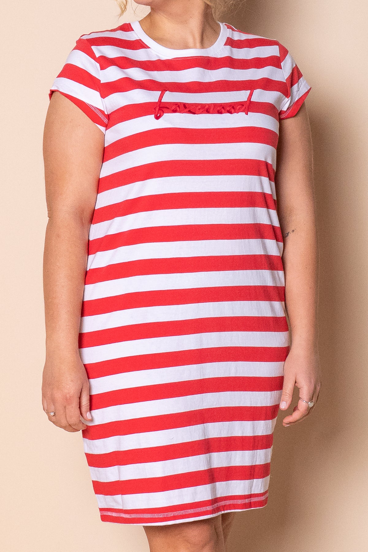 Signature Stripe Tee Dress in Cayenne & White Stripe - Foxwood