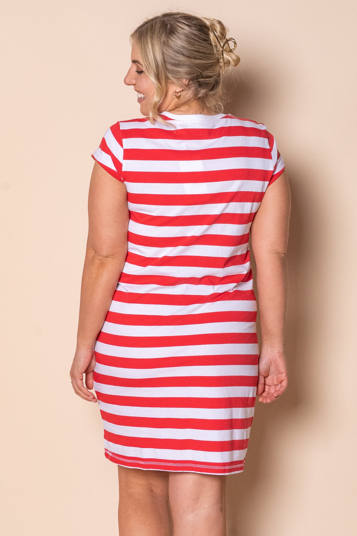 Signature Stripe Tee Dress in Cayenne & White Stripe - Foxwood