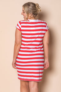 Signature Stripe Tee Dress in Cayenne & White Stripe - Foxwood