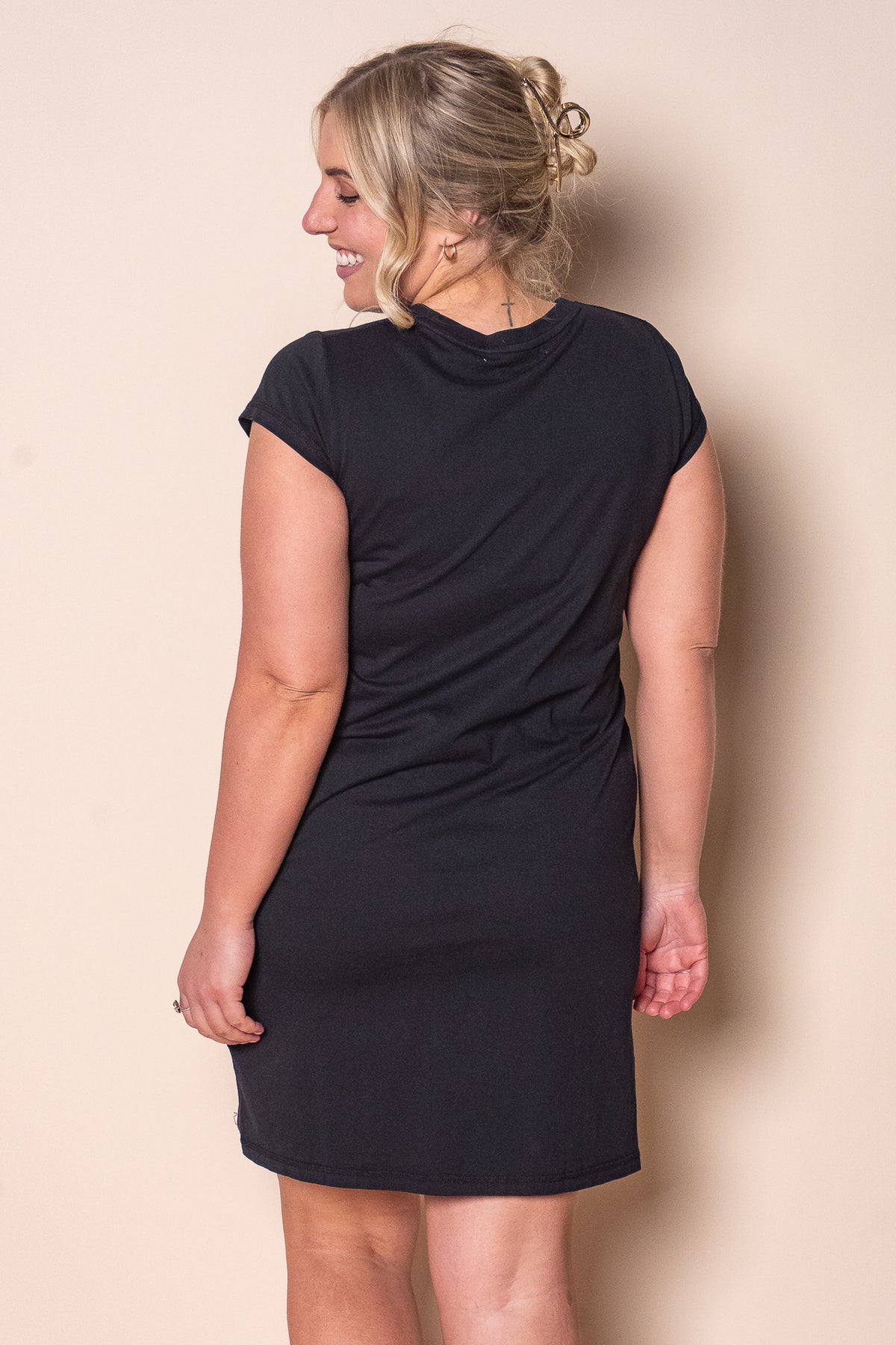 Signature Embroidery Tee Dress in Black - Foxwood