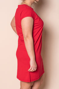 Signature Embroidery Tee Dress in Crimson - Foxwood