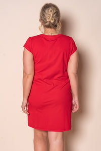 Signature Embroidery Tee Dress in Crimson - Foxwood