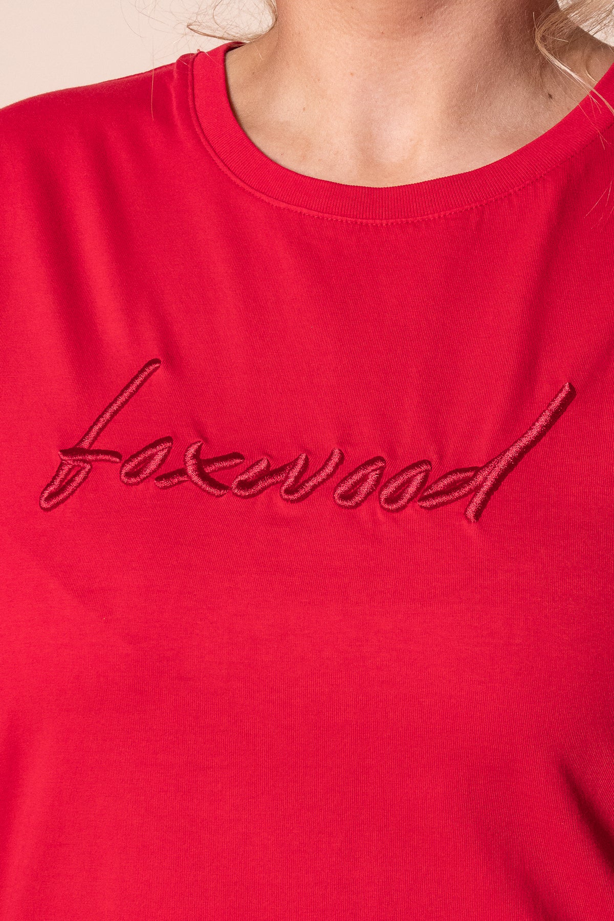 Signature Embroidery Tee Dress in Crimson - Foxwood