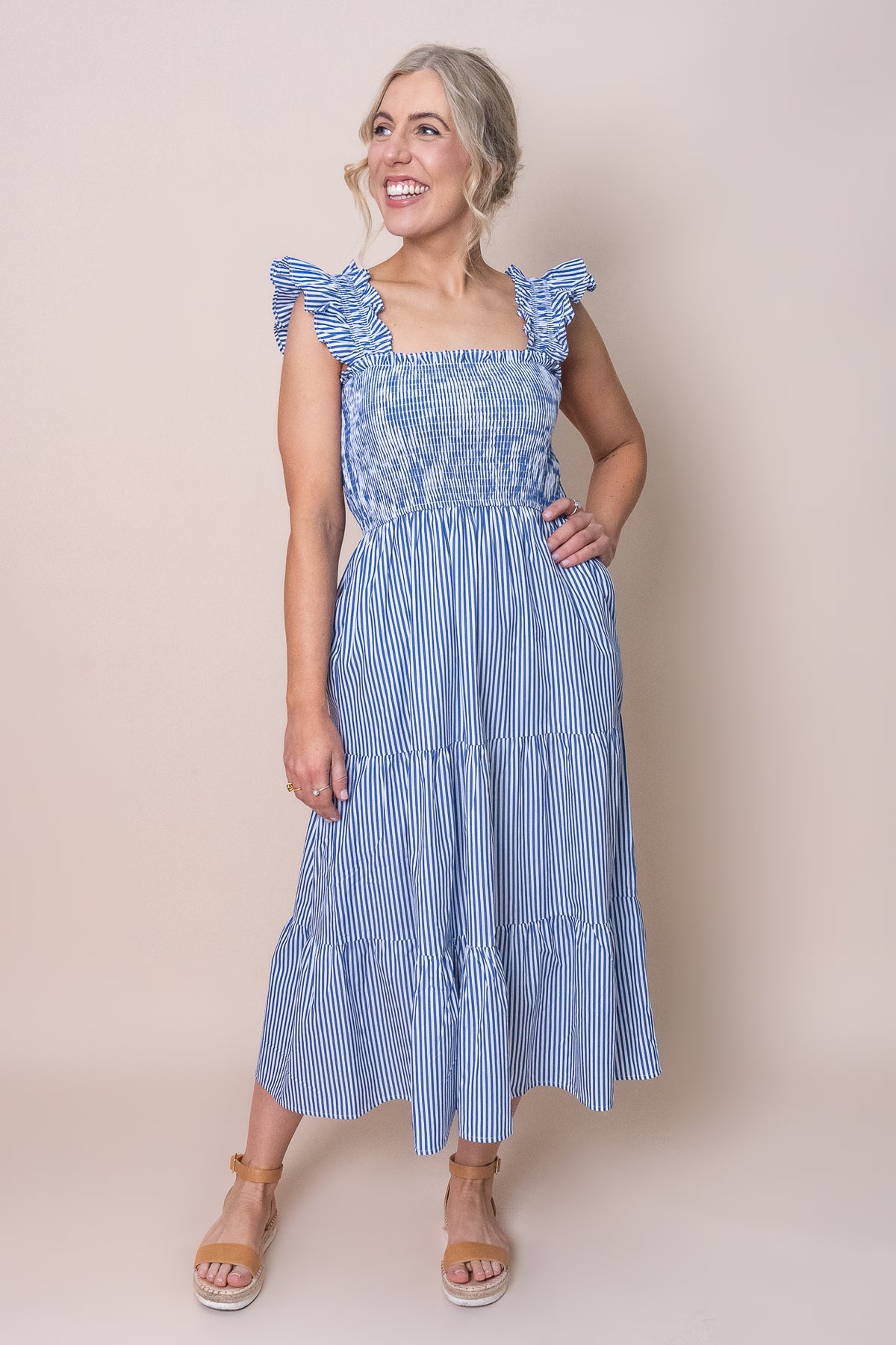 Agriella Dress in Blue Stripe