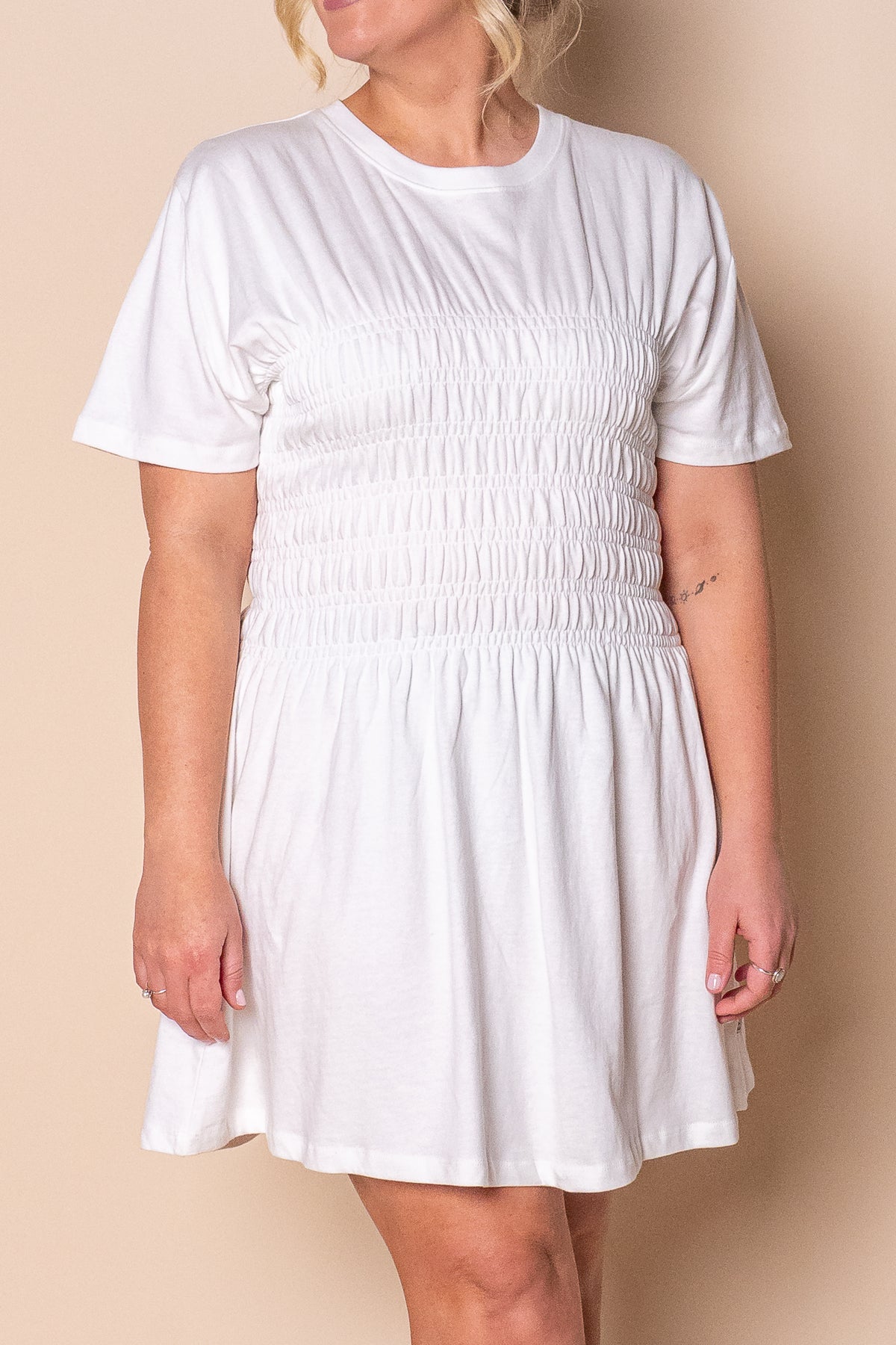 Lipa Ruched Mini Dress in White - All About Eve