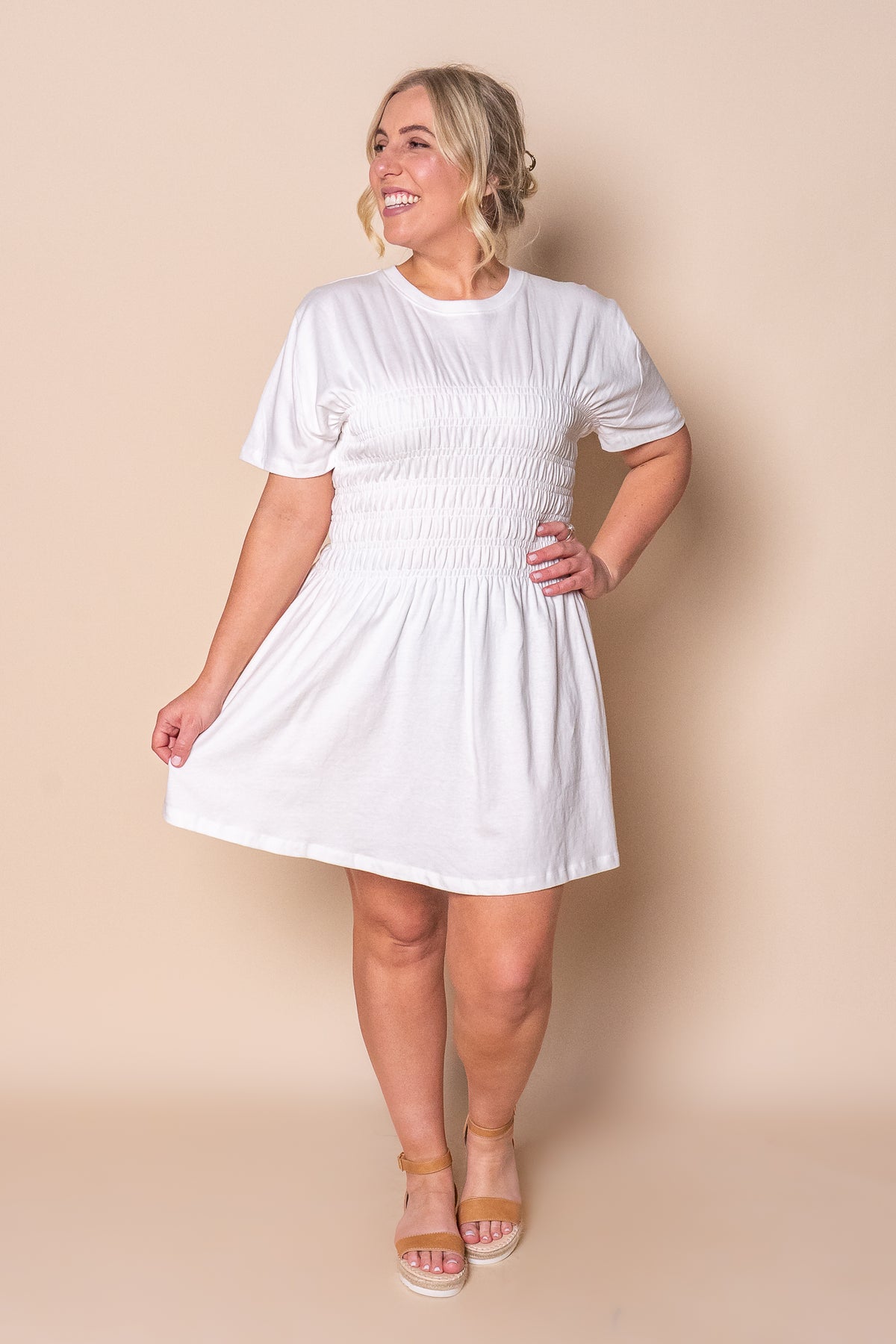 Lipa Ruched Mini Dress in White - All About Eve