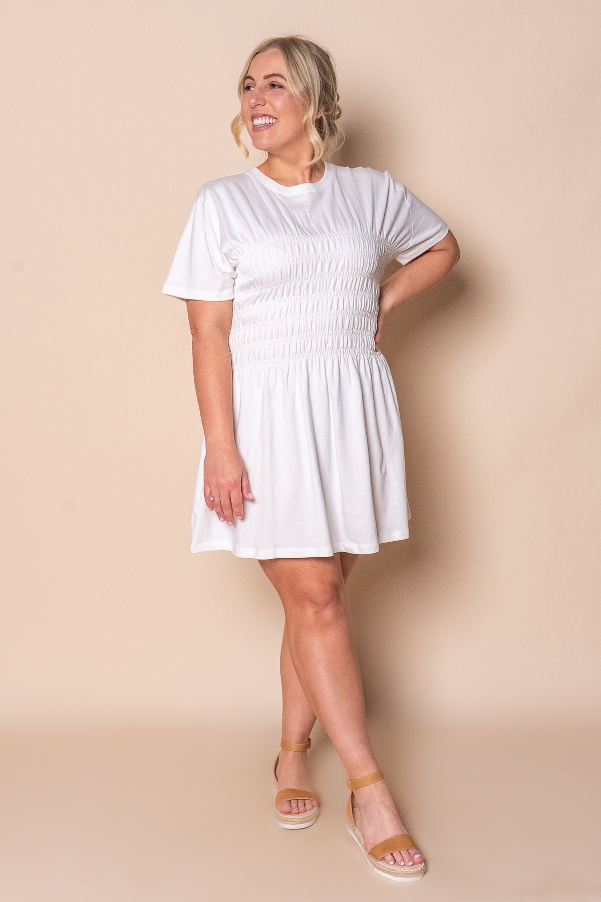 Lipa Ruched Mini Dress in White - All About Eve