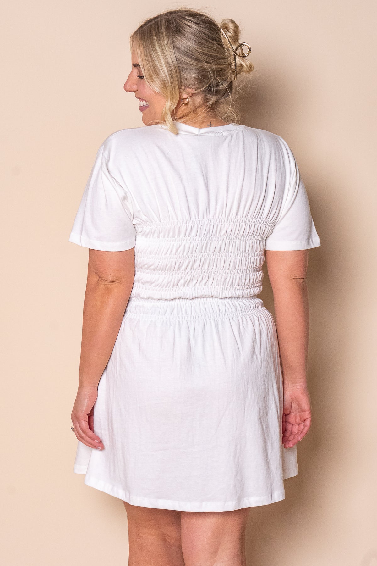 Lipa Ruched Mini Dress in White - All About Eve