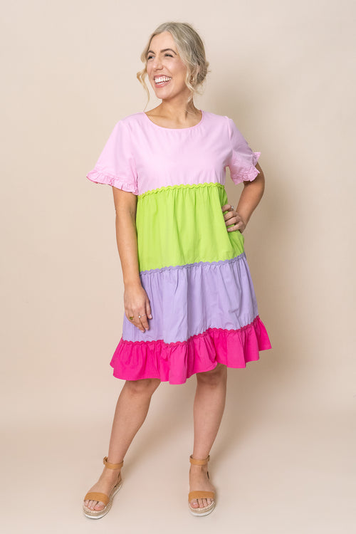 Ruth Tiered Dress in Candy Pink