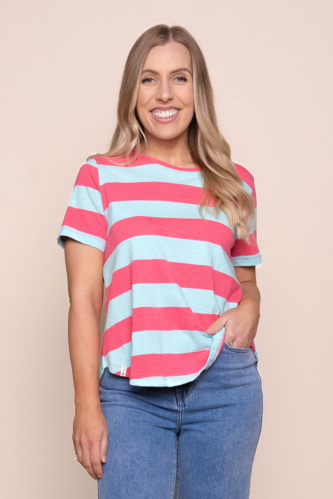 Spritz Stripe S/S Tee in Turquoise Blue/Pink Lemonade - Elm