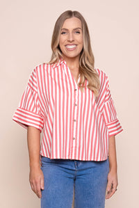 Striped Holiday Shirt in Pink Lemonade/White - Elm
