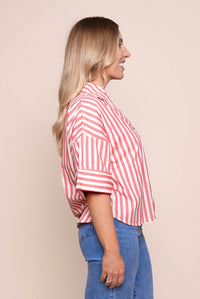 Striped Holiday Shirt in Pink Lemonade/White - Elm