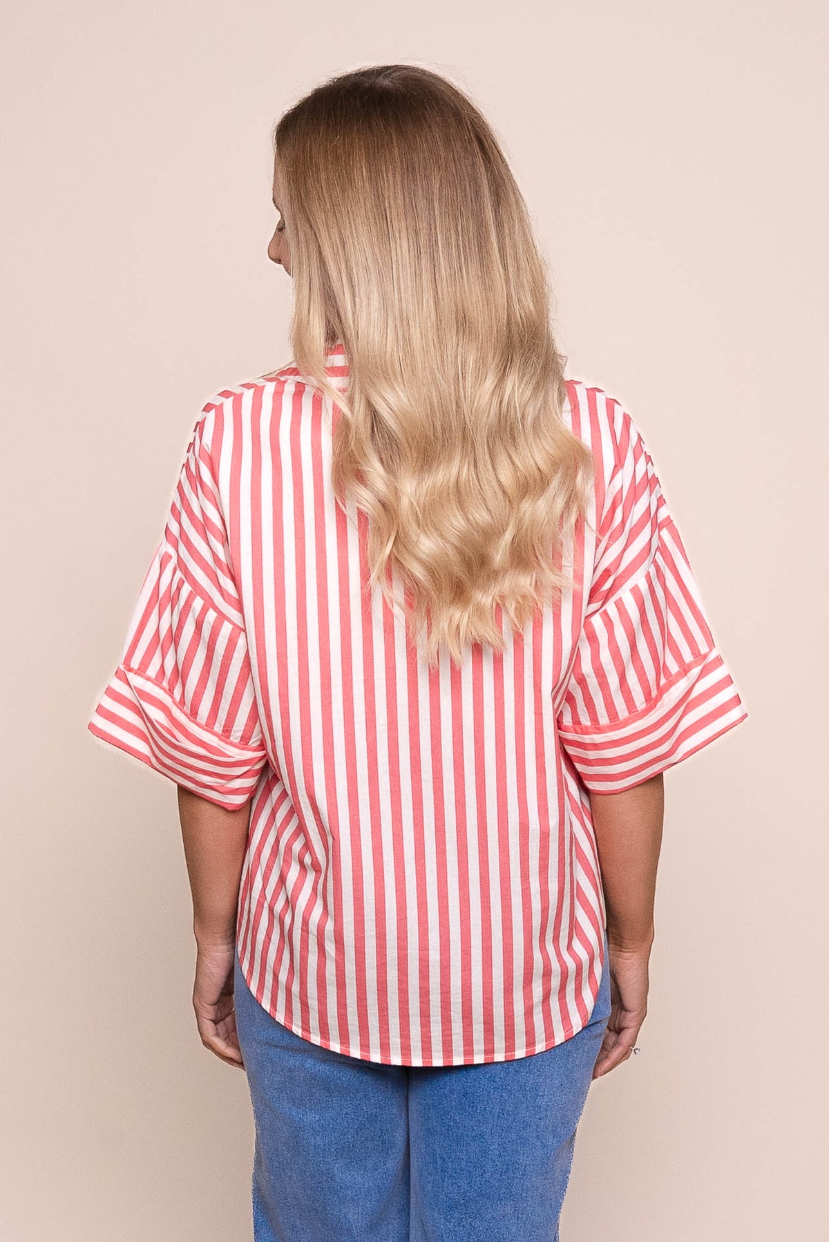Striped Holiday Shirt in Pink Lemonade/White - Elm