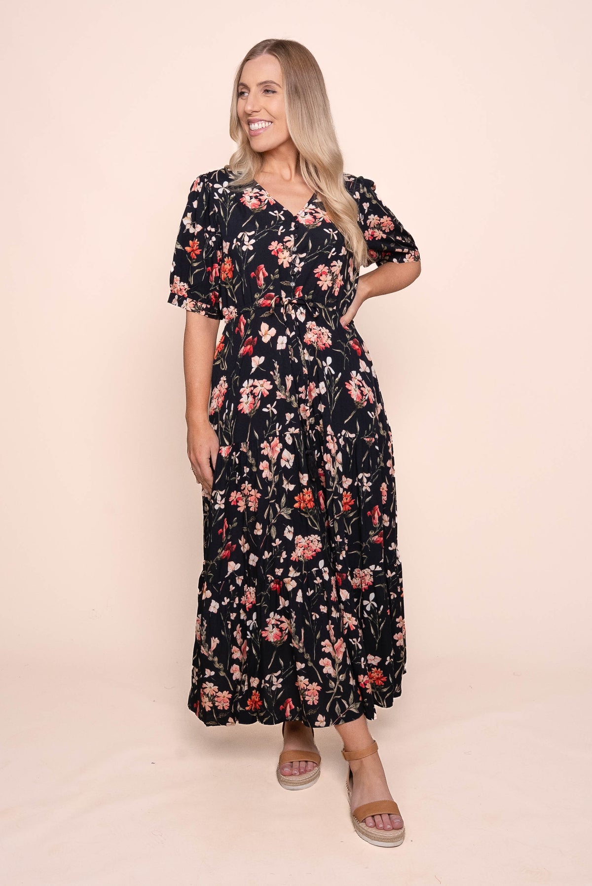 Zambi Floral Maxi Dress in Black