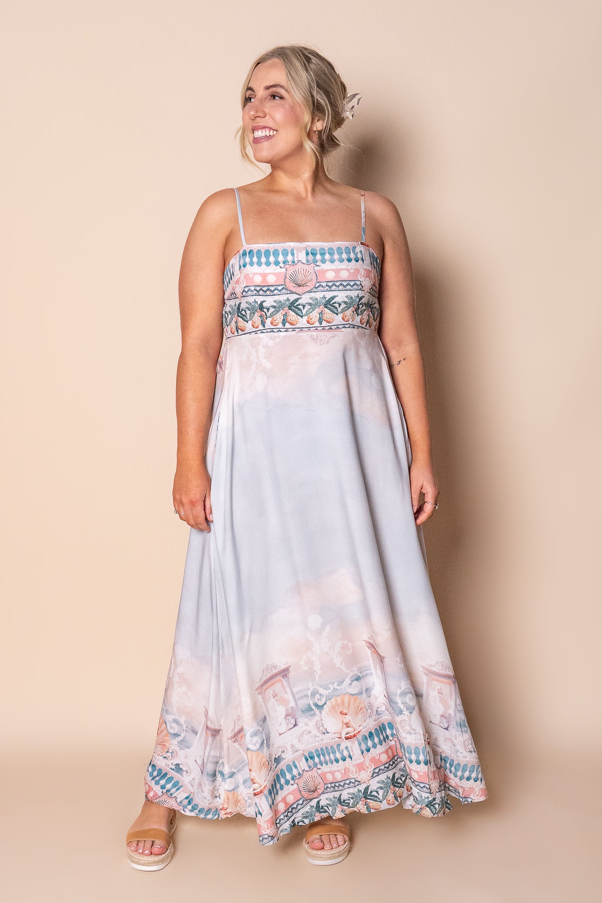 Tilly Grecian Maxi Dress in Pale Blue