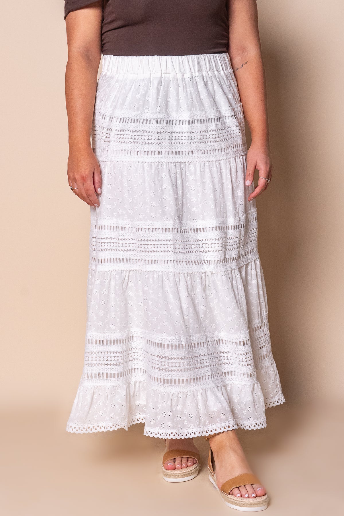 Skye Lace Maxi Skirt in White