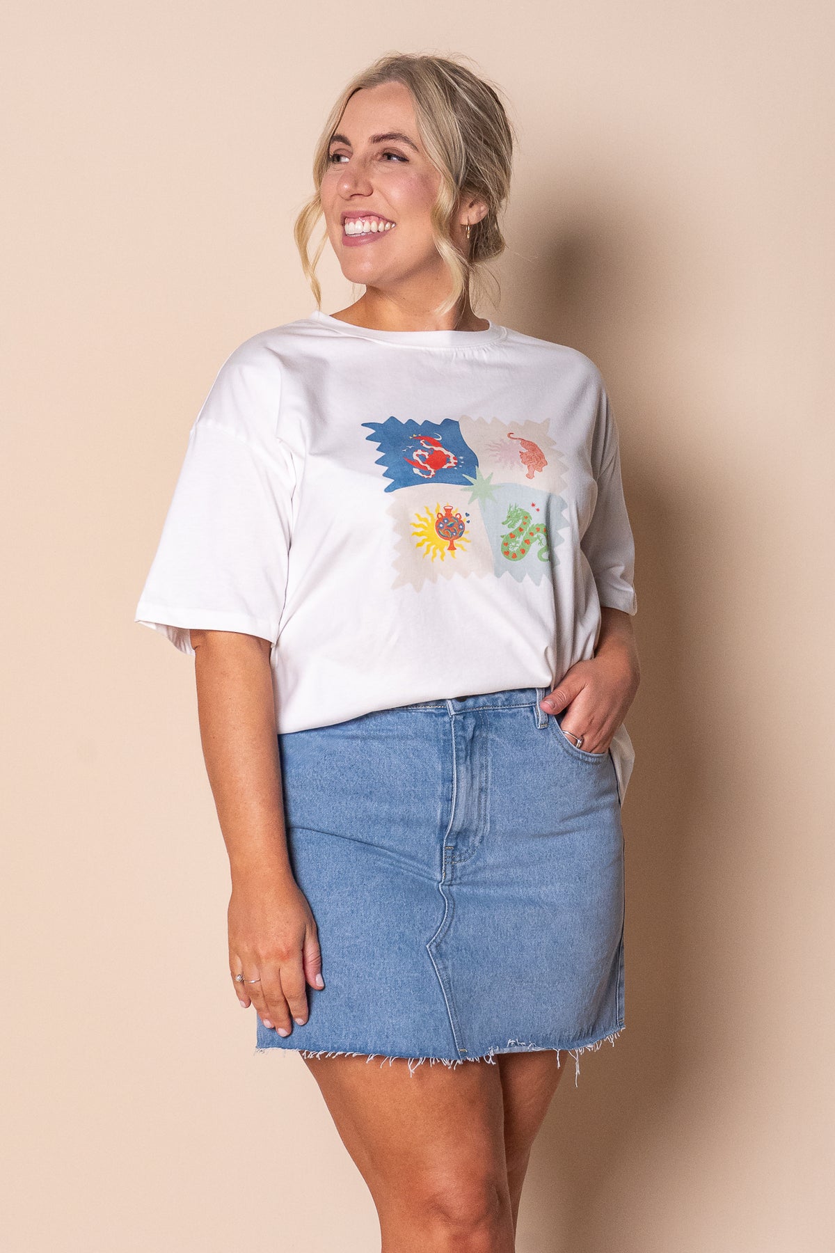 Tanya Animal Tee in Vintage White