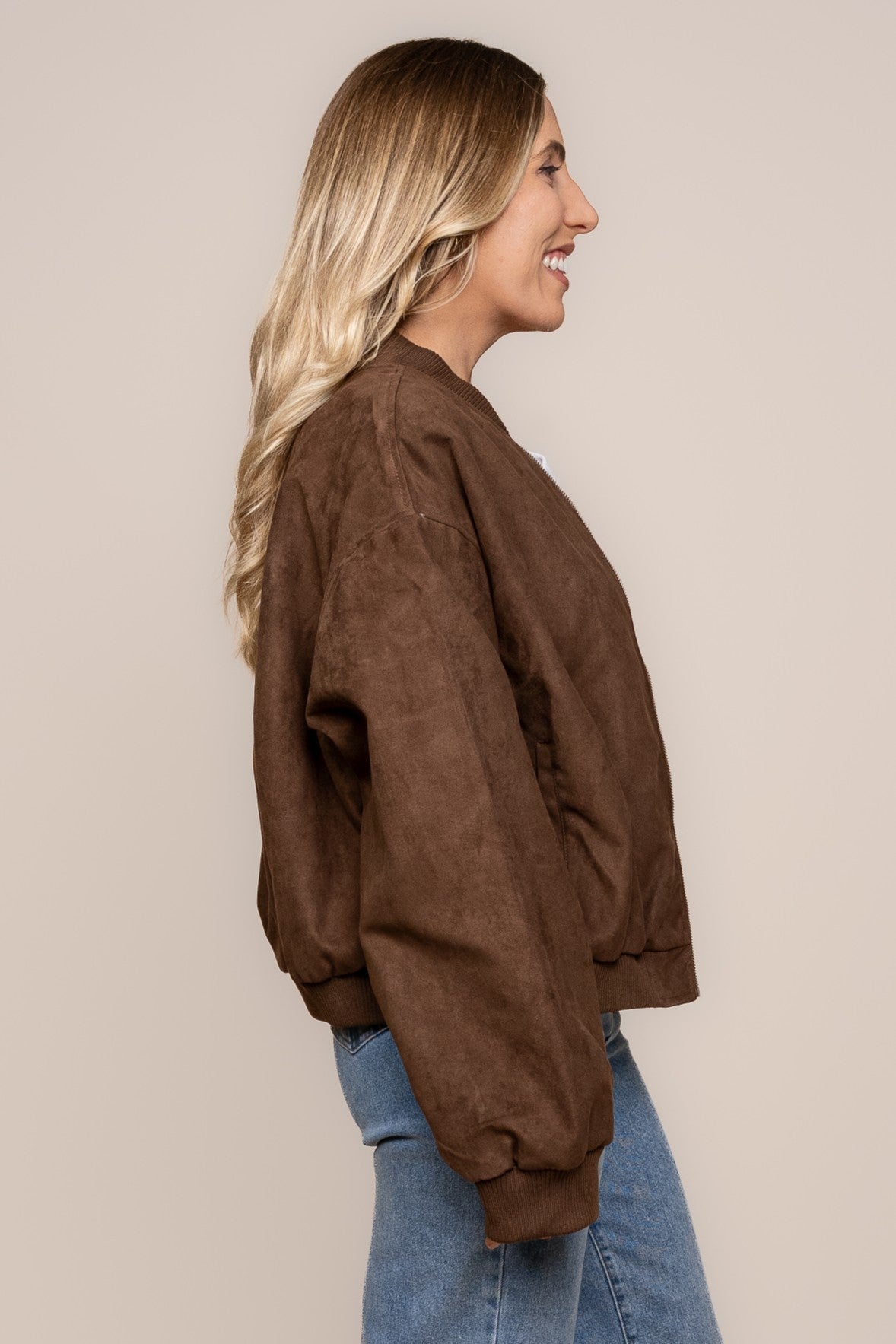 Evie Suede Bomber in Chocolate - Foxwood
