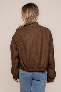 Evie Suede Bomber in Chocolate - Foxwood
