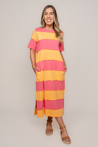 Bold Stripe Dress in Pink Lemonade/Peach - Elm