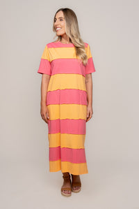 Bold Stripe Dress in Pink Lemonade/Peach - Elm