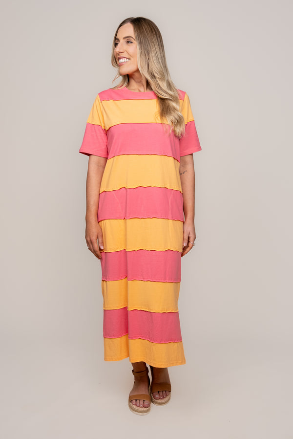 Bold Stripe Dress in Pink Lemonade/Peach - Elm