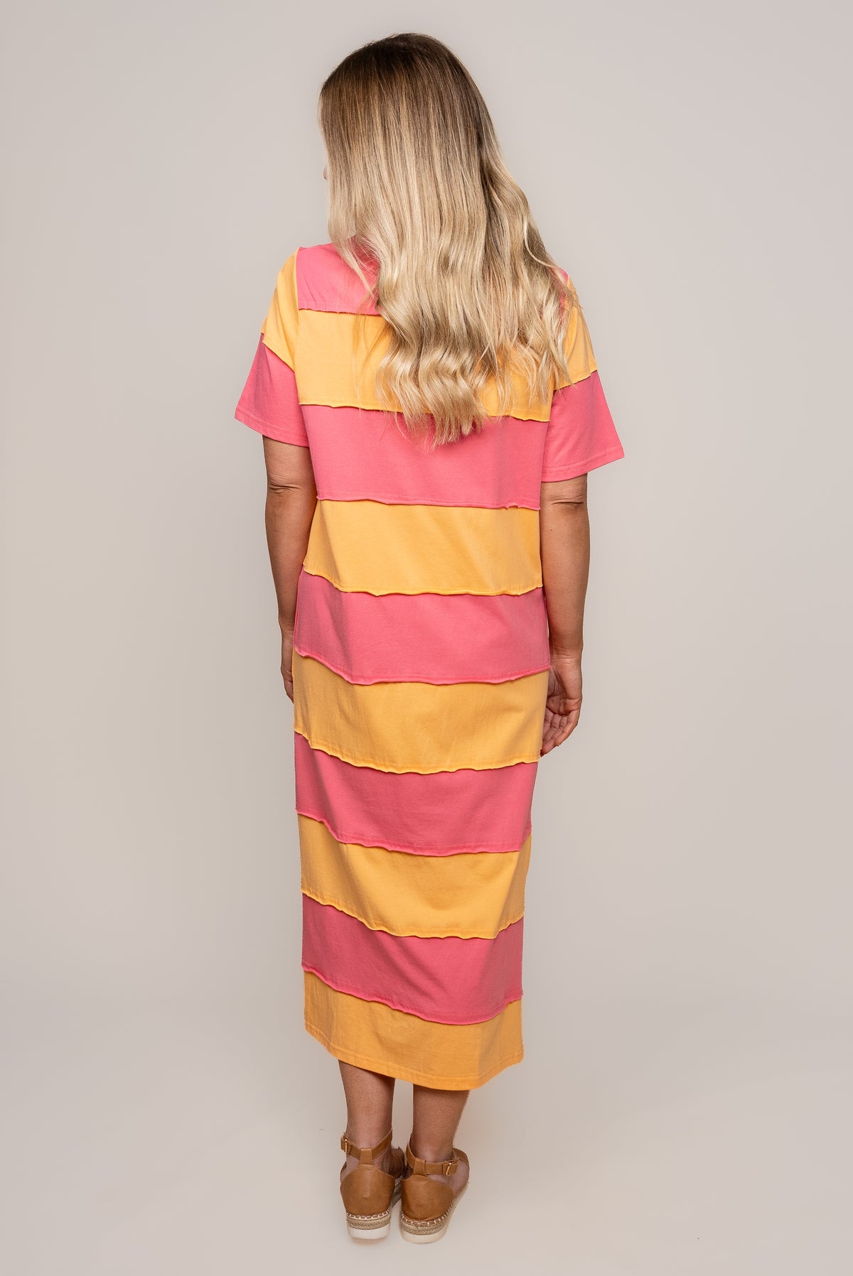 Bold Stripe Dress in Pink Lemonade/Peach - Elm