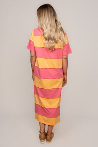 Bold Stripe Dress in Pink Lemonade/Peach - Elm