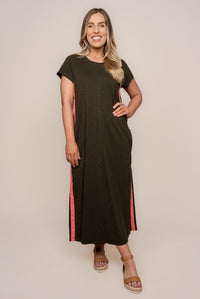 Recovery Dress in Dark Khaki and Coral - Foxwood