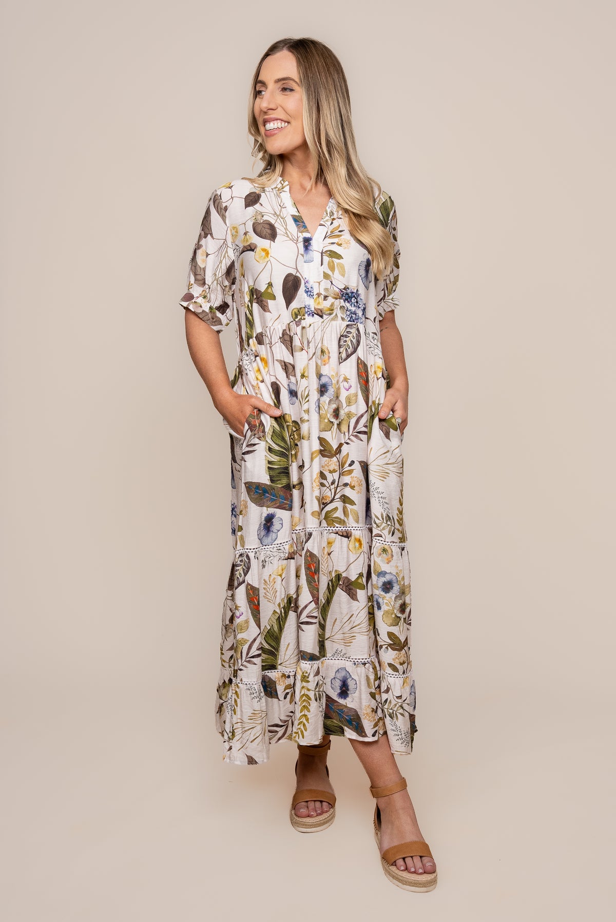 Felicity Floral Midi Dress in White