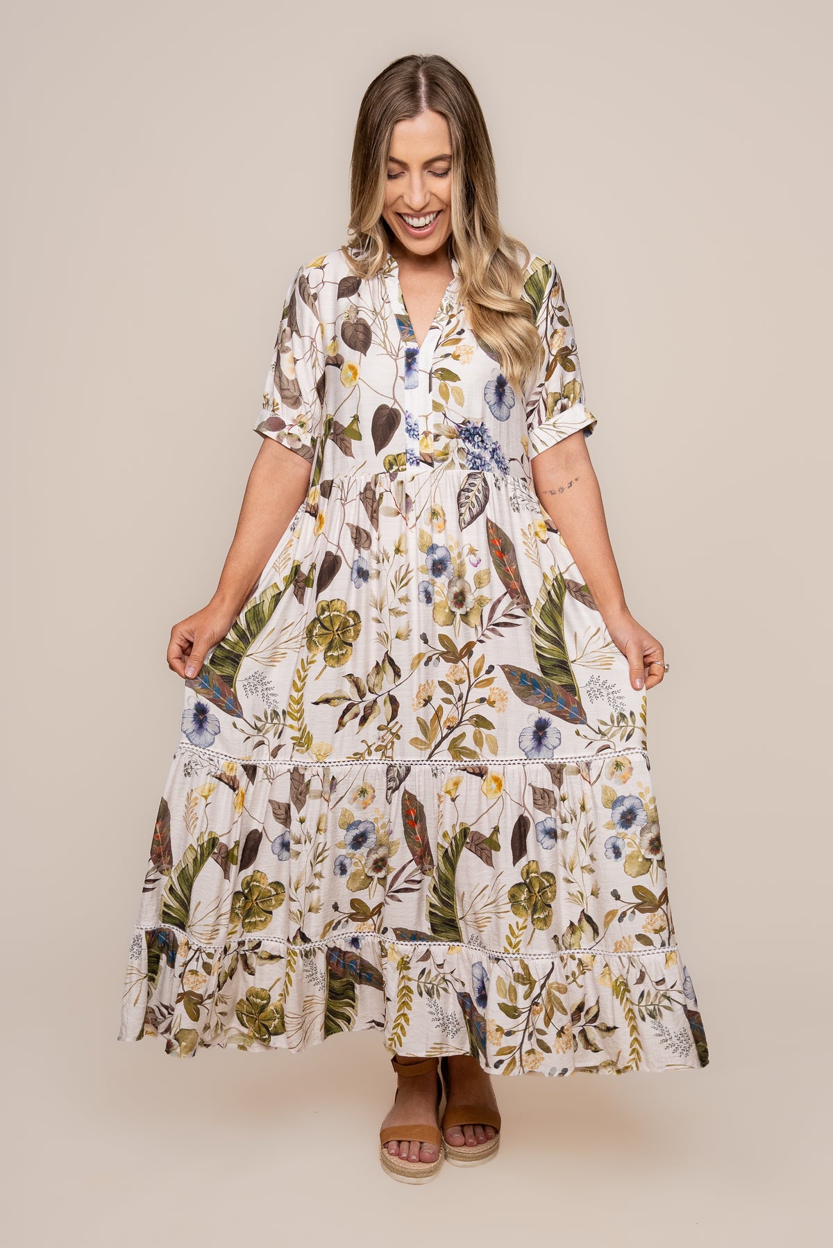 Felicity Floral Midi Dress in White