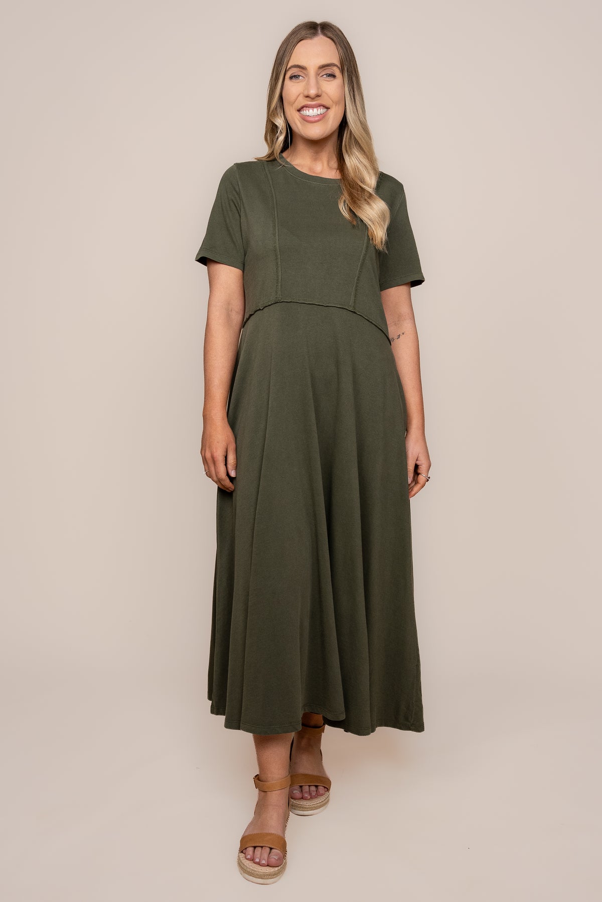 Eva Midi Dress in Khaki - Foxwood