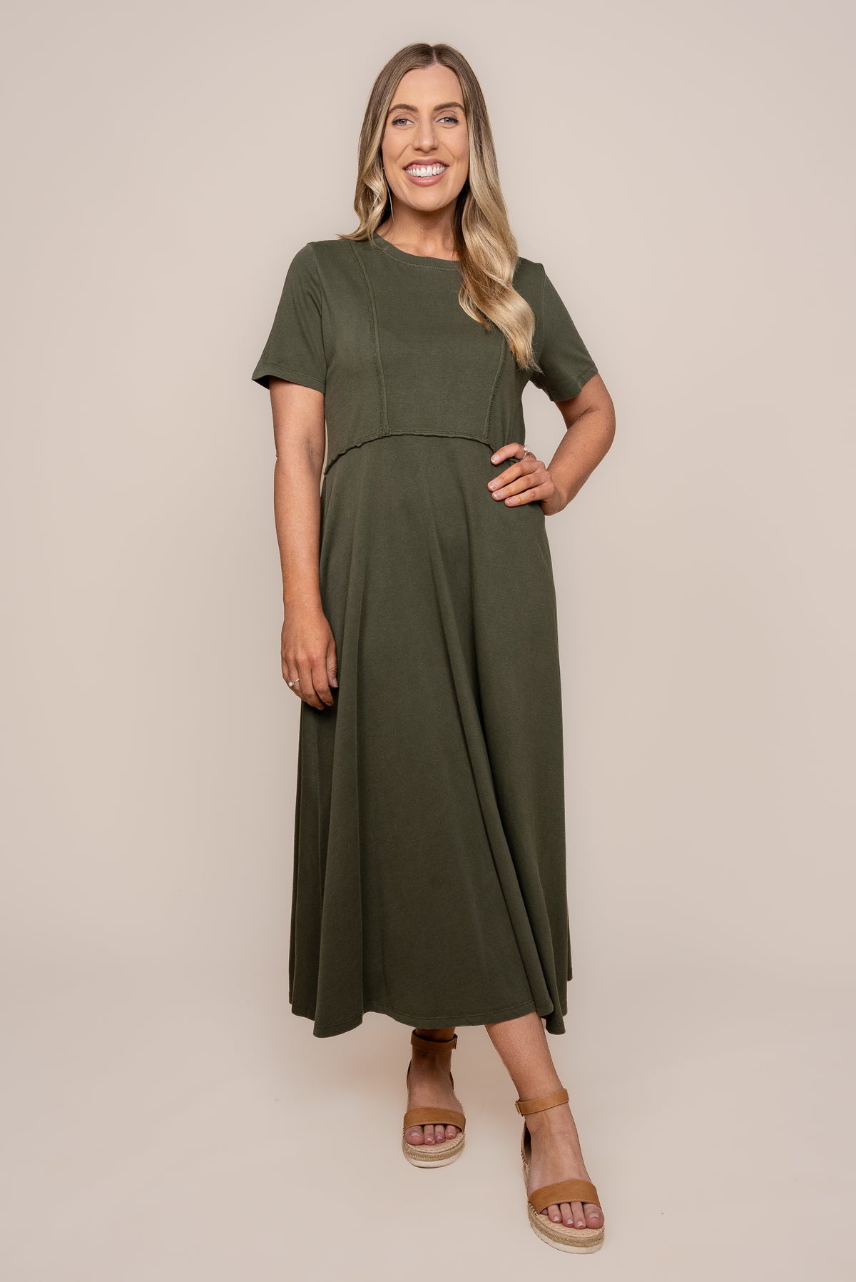 Eva Midi Dress in Khaki - Foxwood