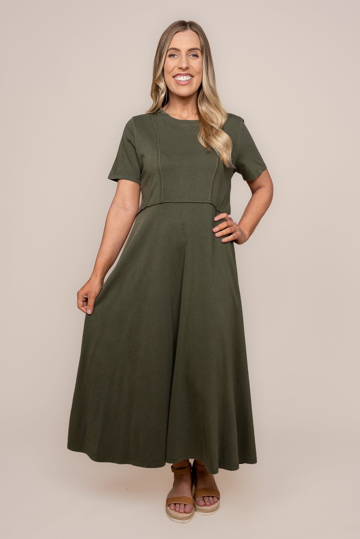 Eva Midi Dress in Khaki - Foxwood